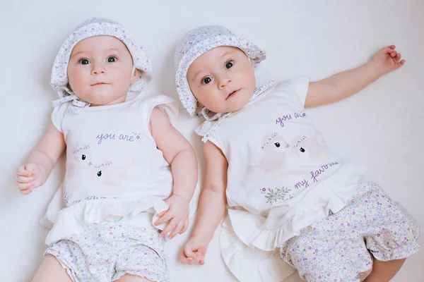 Funny twins sisters babies — Stock Photo, Image