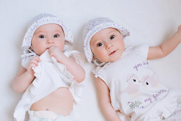 Funny twins sisters babies — Stock Photo, Image