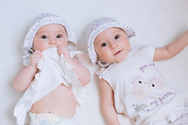 Divertidos gemelos hermanas bebés —  Fotos de Stock