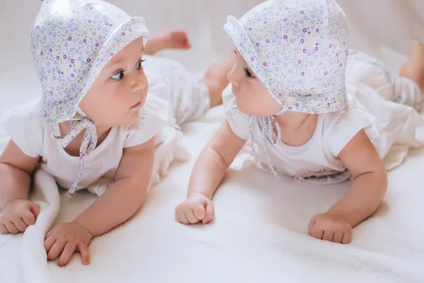 Divertidos gemelos hermanas bebés —  Fotos de Stock