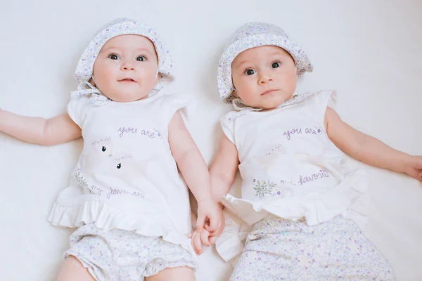 Funny twins sisters babies Royalty Free Stock Photos