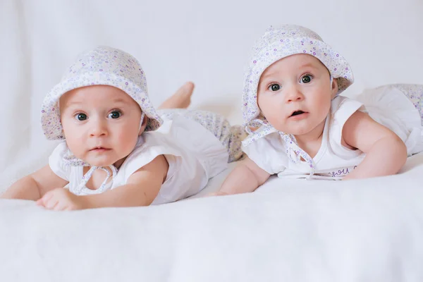 Divertidos gemelos hermanas bebés —  Fotos de Stock