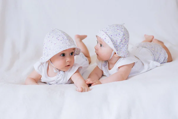 Funny twins sisters babies — Stock Photo, Image