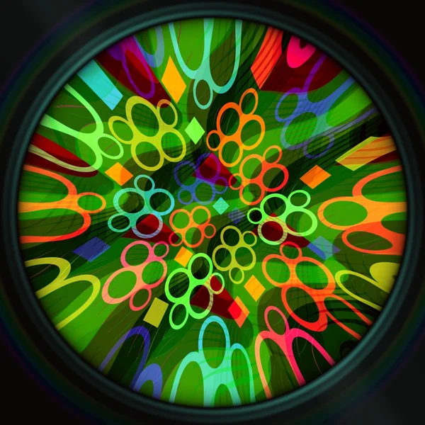 Magical rainbow colored circle shape on black background, psychedelic  decoration for entertainment business such as discotheque, rock club — Stockfoto