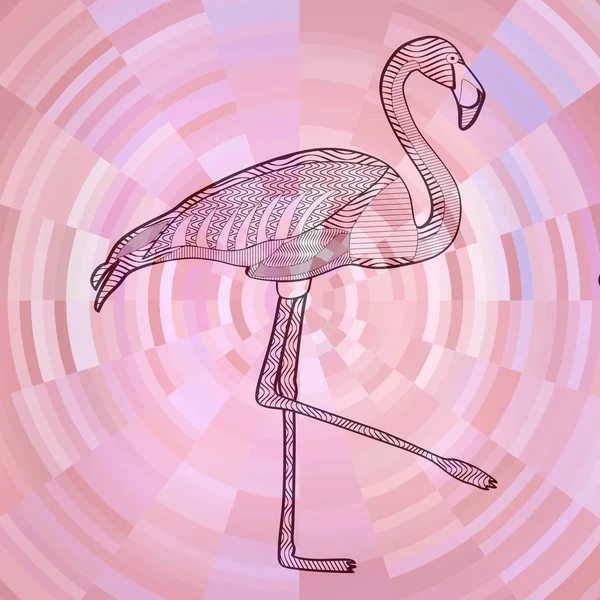 Flamingo black line drawing on abstract pink circle background composed from sliver — Stock Photo, Image