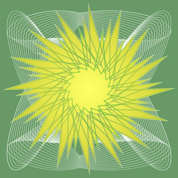 Abstracte achtergrond met licht groene stervorm op witte bochten op groene omgeving — Stockvector