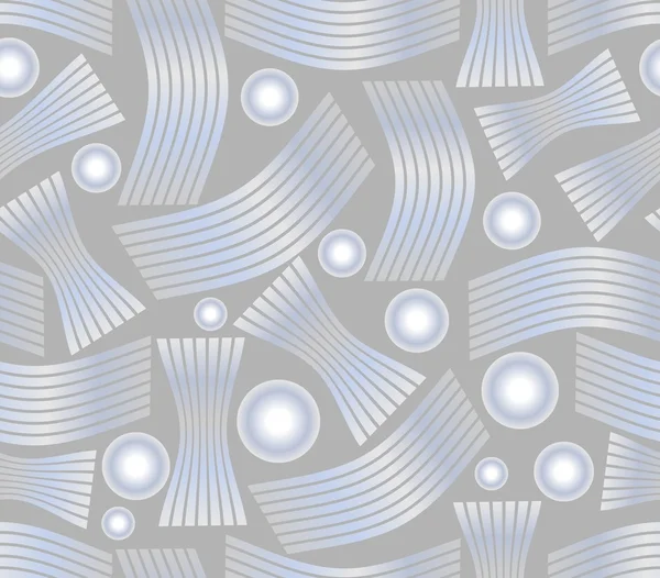 Fondo gris sin costuras con elementos metálicos cambered abstractos plateados, rayas y círculos — Vector de stock