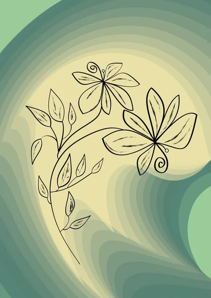 Nero fiore disegno su astratto vorticosamente verde sfondo — Vettoriale Stock