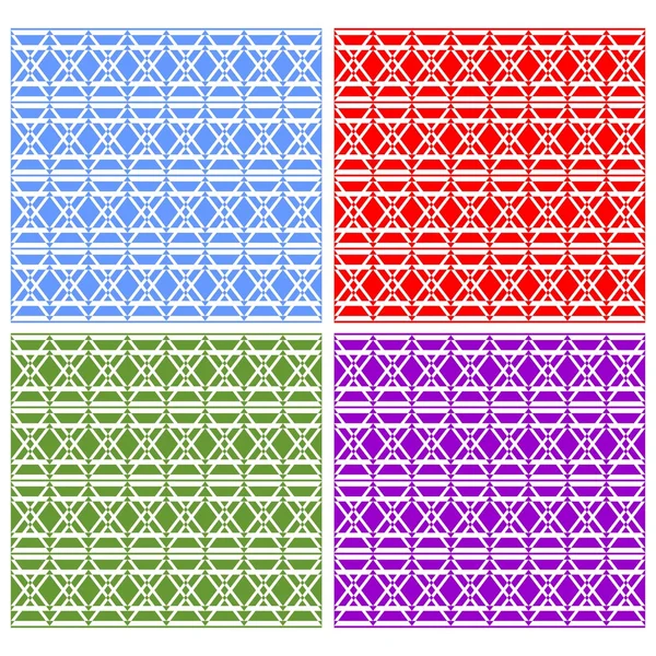 スウォッチ コレクションは、エレガントな白幾何学的なパターンのタイルのセット。青、赤、緑、紫のバリアントでアールデコ様式の古典的な背景 — ストックベクタ