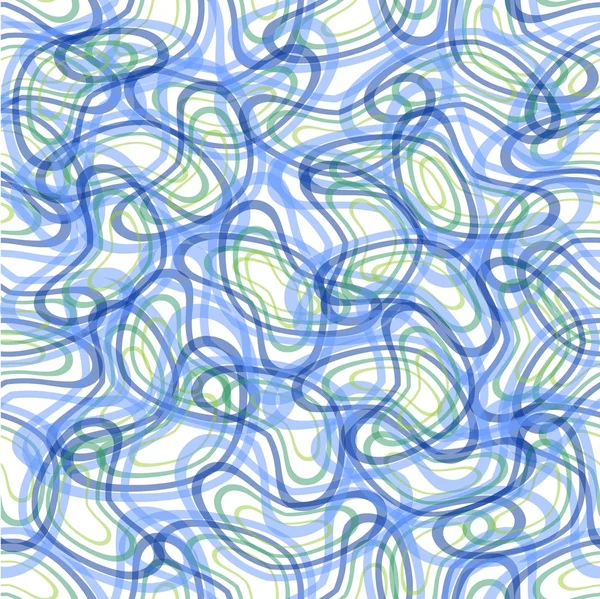Padrões abstratos de doodle em azul e verde, curvas sobrepostas semitransparentes em fundo branco, fundo vetorial sem costura — Vetor de Stock