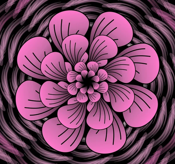 Padrão de flor vetor rosa escuro abstrato, forma em estilo fractal no fundo preto, telha decorativa de alto contraste com efeito 3d — Vetor de Stock