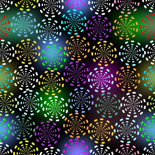 Vecteur floral sans couture dans des couleurs gaies sur fond noir contrasté avec des lumières colorées — Image vectorielle