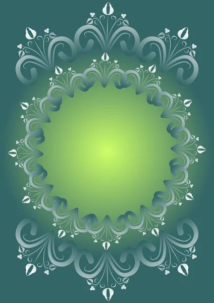 Fundo gradiente verde com padrões florais folclore composto em círculo como moldura vintage, espaço em branco para o próprio texto, mensagem, convite, adequado para folheto, folheto, cartaz, conta — Vetor de Stock