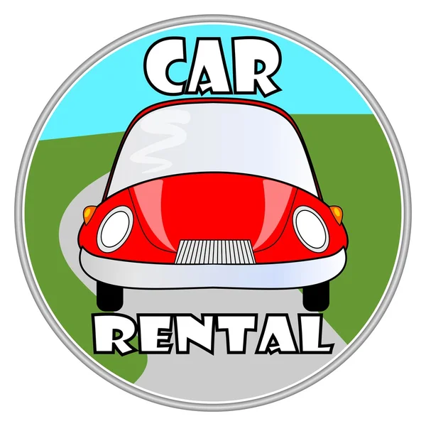 Panneau d'affichage de location de voiture avec jolie voiture rouge en cercle — Image vectorielle