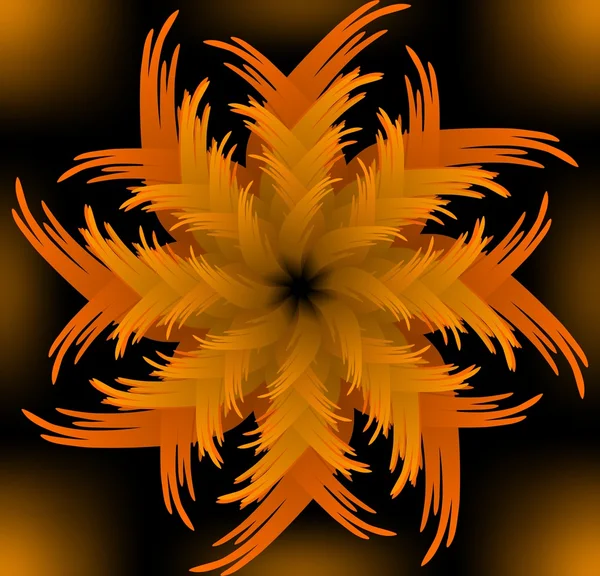 Abstrato vetor laranja jagged flor padrão em estilo fractal no fundo preto, alto contraste azulejo decorativo com efeito 3d — Vetor de Stock