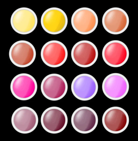 Set de butoane goale strălucitoare în culori diferite, cu cadru metalic gri, butoane goale utile pentru web design, prezentare infografică — Vector de stoc