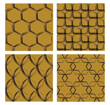 Arka planlar ile grunge desenleri, siyah eğrileri altın arka plan, farklı şekiller, altıgen, Meydanı, oval, yıldız kümesi