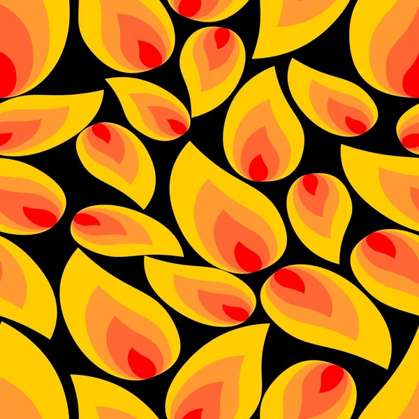 Abstract vector black background with uneven distributed flame shapes in yellow and orange, high contrasting background — Stock Vector