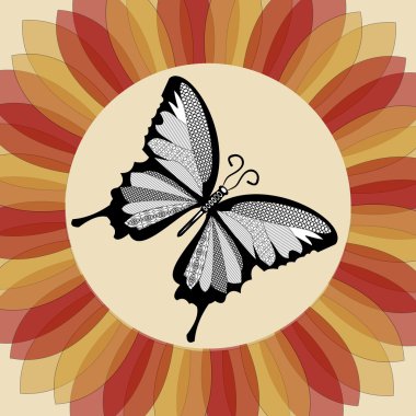 Çiçek şeklinde kelebek. Tek renkli kelebek. Çizim kelebek. Nostaljik dekorasyon. Vintage kelebek. Nostaljik renkli çiçek. Kelebek ile Retro dekorasyon. 