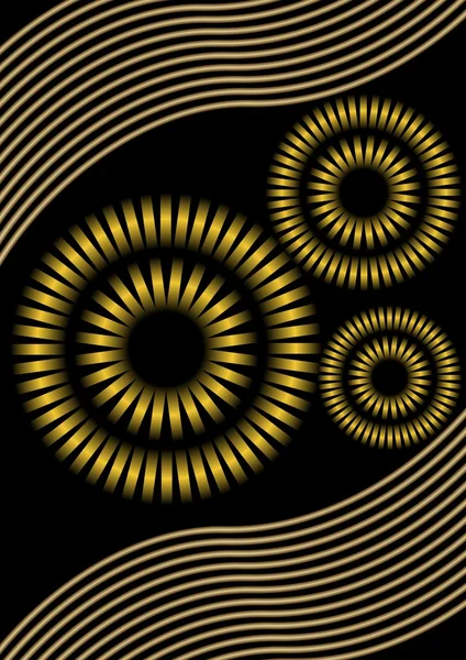 Moderner abstrakter Hintergrund mit metallischen Kreiselementen und Wellen. Vektorhintergrund mit Goldkreis-Elementen. konzentrisches metallisches Element. — Stockvektor