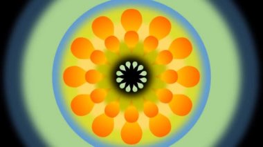 Film bulanık daire ile soyut dans çiçek. Döner çiçek şekliyle siyah zemin üzerine sarı ve turuncu fantezi.