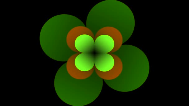 Animovaný zelený logotyp ve tvaru jetele. Rotující a blikající jetelové listy na černém pozadí s animovanými proužky.