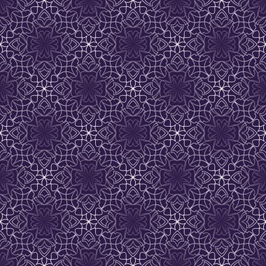 Rododal dantel desenleri ile koyu mor soyut vintage arka plan. Diyagonal çizgili dikişsiz beyaz vektör süs