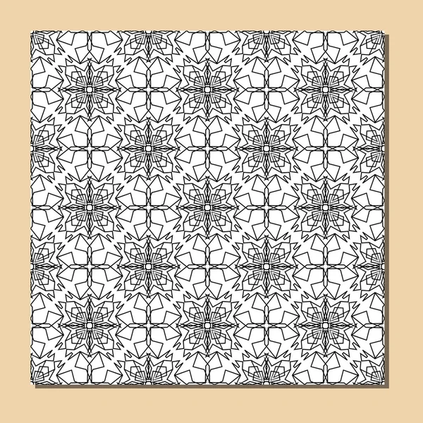 काले और सफेद में क्यूबिस्ट सजावटी सीमलेस टाइल, बहुभुज आकारों से बने वर्ग सजावटी तत्व — स्टॉक वेक्टर