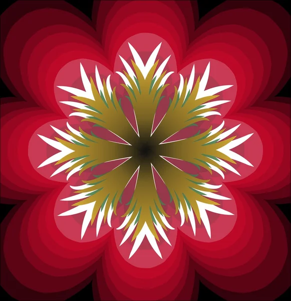 Plástico flor fantasia vermelha com pistilo branco. Flor multicamada. Forma de florescimento vermelho estilizado. Flor simétrica abstrato. Flor vectora . — Vetor de Stock
