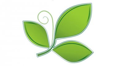 Bio ürün reklam trefoil döndürme ve temiz su damlaları düşen yeşil ile animasyon. Sağlıklı beslenme konu ile animasyonlu illüstrasyon