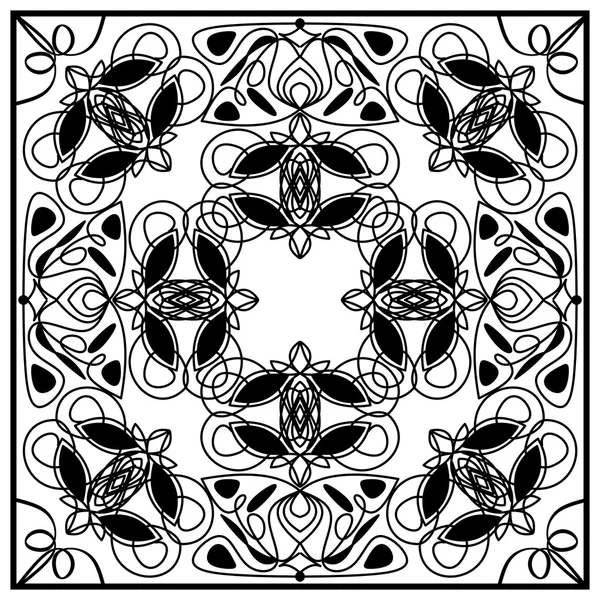 Azulejo vintage blanco y negro con adorno geométrico incluso distribuido. Patrones art deco. Motivo simétrico vectorial — Archivo Imágenes Vectoriales