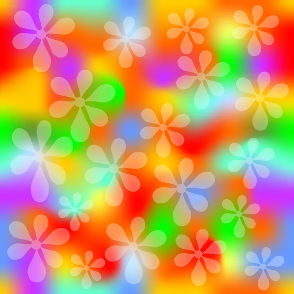 Vivid sin costuras arco iris salpica fondo con formas de flores transparentes, plantilla para textiles, envoltura — Vector de stock