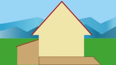 Bina ev. Dağlar ile kırsal ev yapımı animasyon. Bina ya da geliştirici şirket için reklam film.