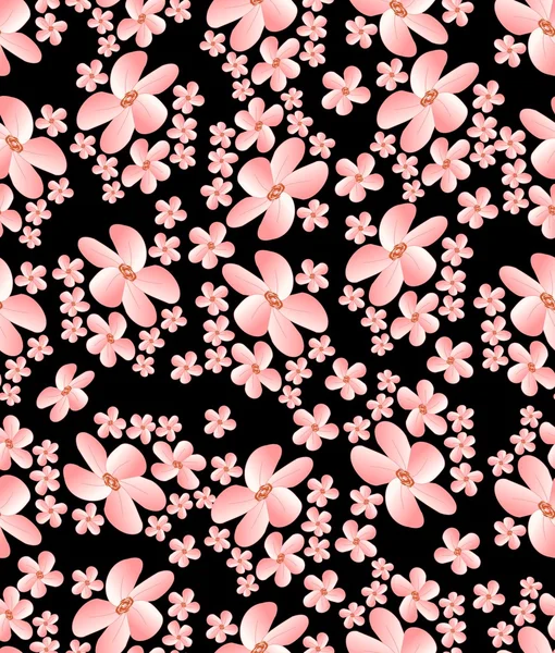 Klassischer nahtloser Hintergrund mit kleinen rosafarbenen Blumengruppen auf schwarzem Hintergrund — Stockvektor