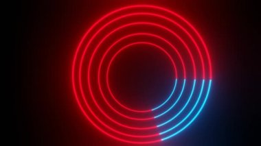 Mavi ve kırmızı renkte eş merkezli ışıklı hedefler. Siyah arkaplan üzerinde eşmerkezli dairelerin değişken mavi ve kırmızı animasyonları sırasında dairesel dilimin sürekli dönüşü.