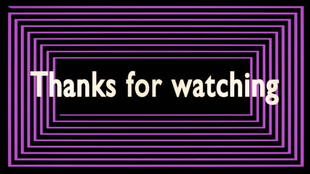 Thanks for watching white inscription with animated spiral frame, the board lines change colors. Animation on black background, outro in 3d blender render — Stock Video