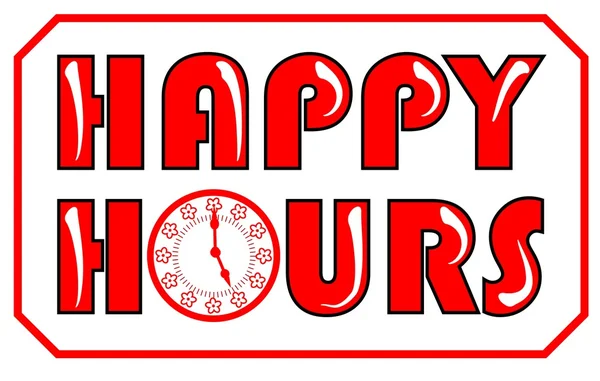 Happy hours inscription in red color with clock face — Stock Vector