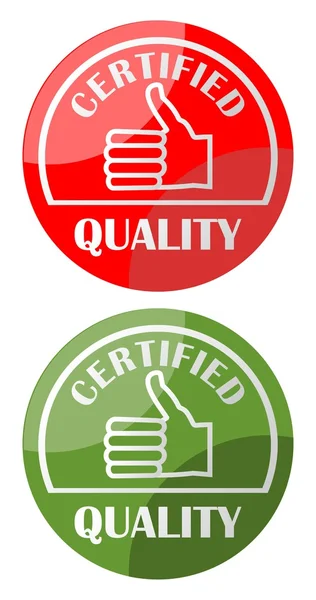 Label certified quality with thumb in two color variants — Stock Vector