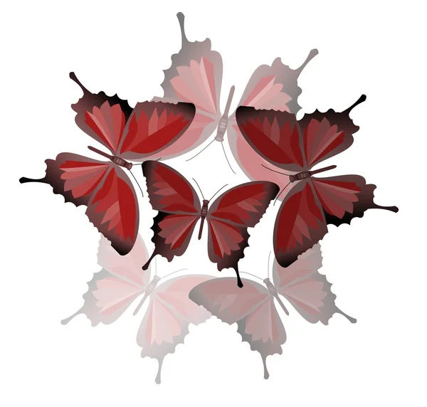 赤い蝶のラウンド構成 — ストックベクタ