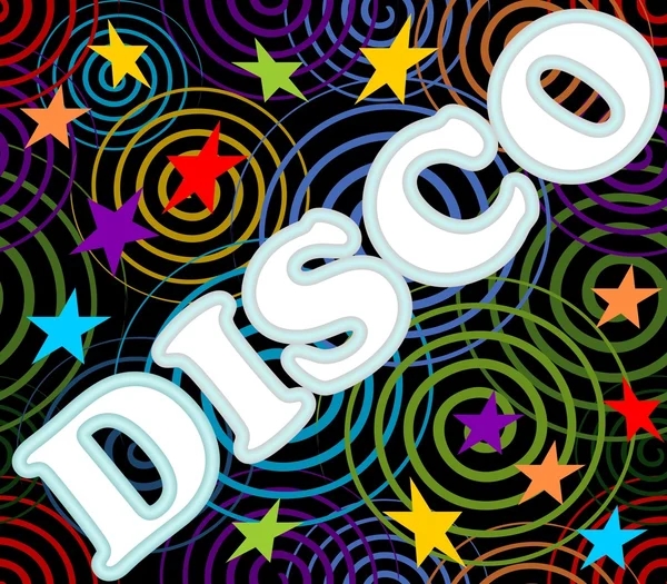 Disco label on the black background with spiral and stars — Stock Vector