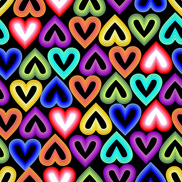 Seamless outline background with rainbow hearts — Stock Vector