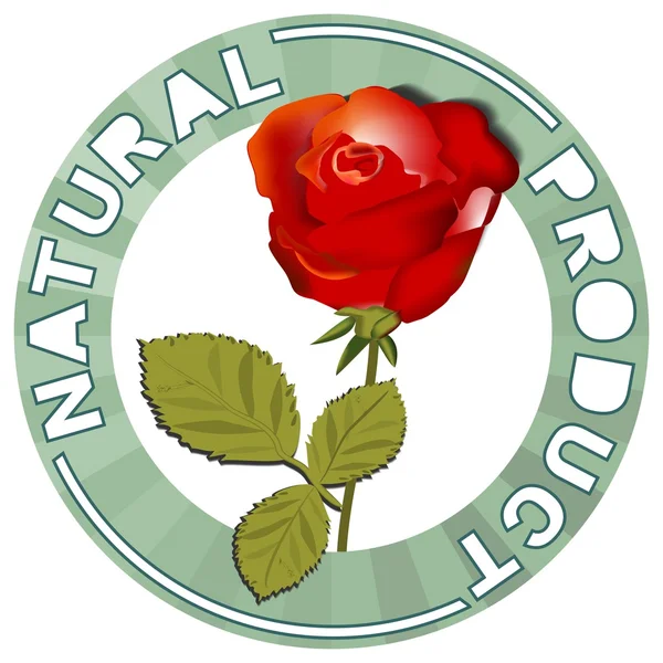 L'étiquette produit naturel avec un symbole d'une rose rouge — Image vectorielle