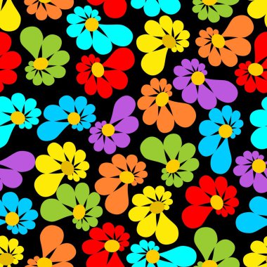Strong contrasting seamless background with asymmetrical flowers