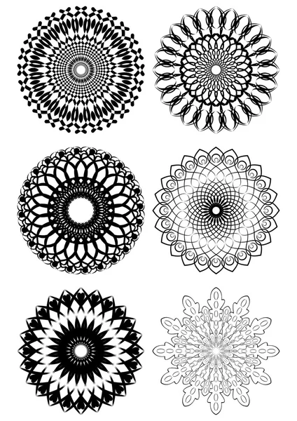 A set of black white symmetric geometric lace circles — Stock Vector