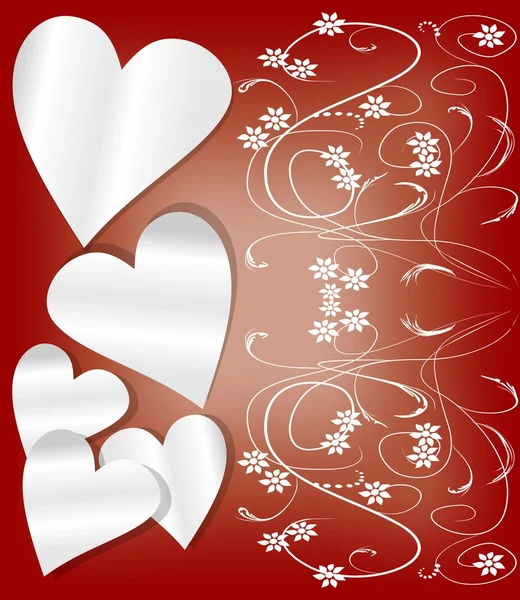 Valentine day background with paper hearts and art deco patterns — Stock Vector