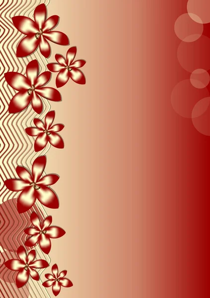 Fondo con flores rojas y olas en gradiente rojo — Vector de stock