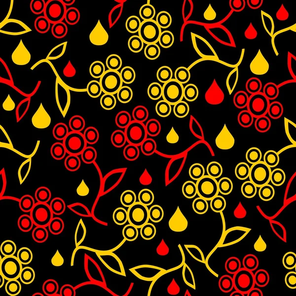 Teja de fondo vectorial oscuro con motivo floral en rojo y amarillo — Archivo Imágenes Vectoriales