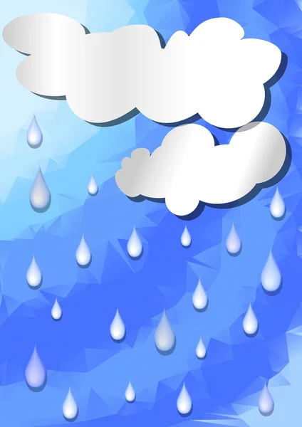 Hintergrund mit Wolken ausgeschnittenem Papier und Regentropfen am polygonalen Himmel — Stockvektor