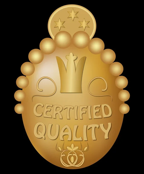 Emblema de calidad certificada en diseño de oro con corona real — Vector de stock