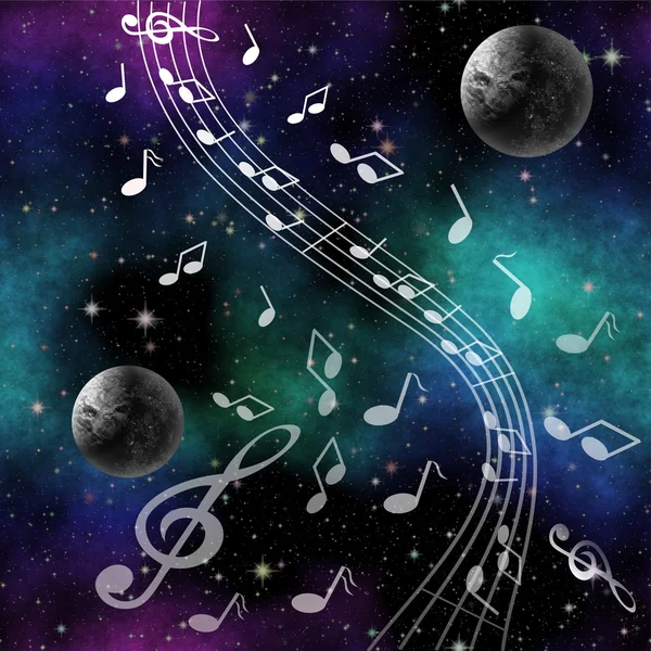 Fantasy bild musik utrymme med planeter och klav — Stockfoto